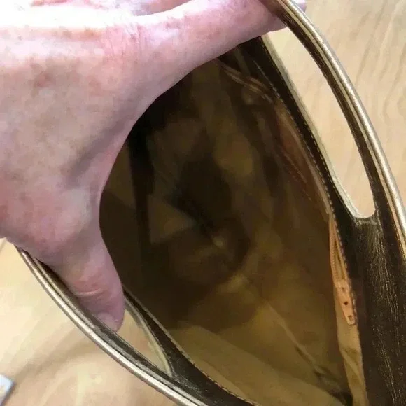 Nordstrom leather handbag/clutch. Animal print w/Gold leather + furry covering. - Picture 5 of 11